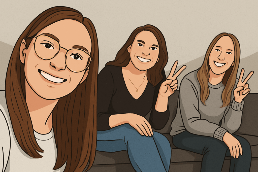 Grauliebe Gründerinnen Daniela, Lisa und Claudia – Comic-Bild für den Blogbeitrag des Beton-Deko-Labels aus dem Mostviertel